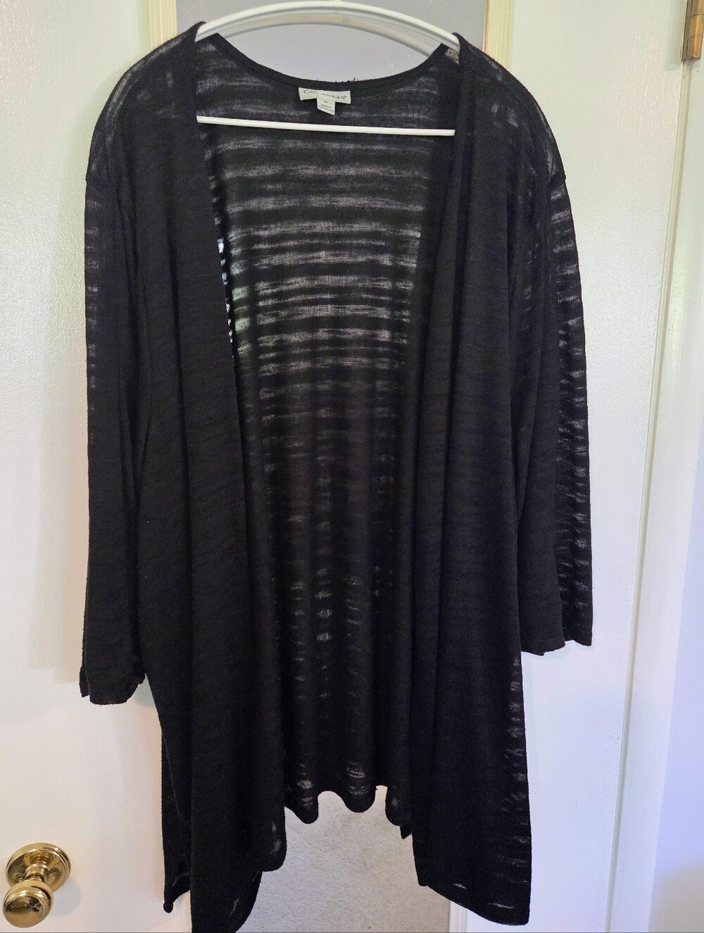 Eileen Fisher Black Sheer Open-Front Cardigan